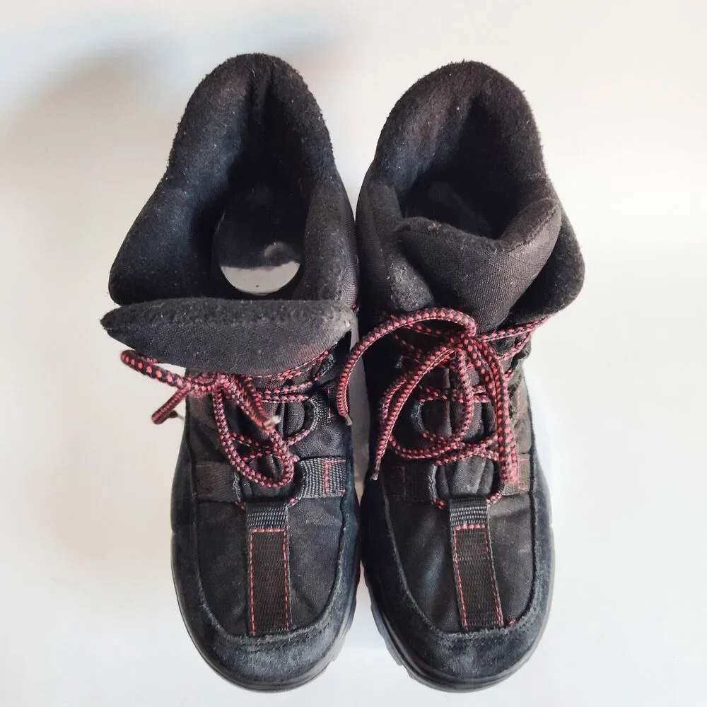 LL Bean Hiking Trail Boots Size 9.5 Vintage Leather Black‎ Red Insulated Womens